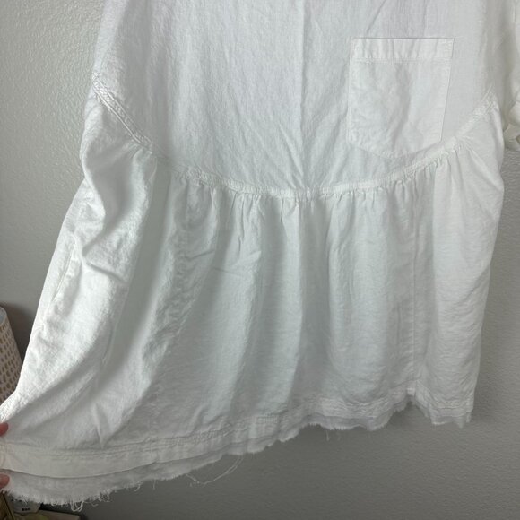 We the Free White Moon City Tunic Top M Linen Blend Frayed Hem Boho Minimalist - Picture 6 of 10